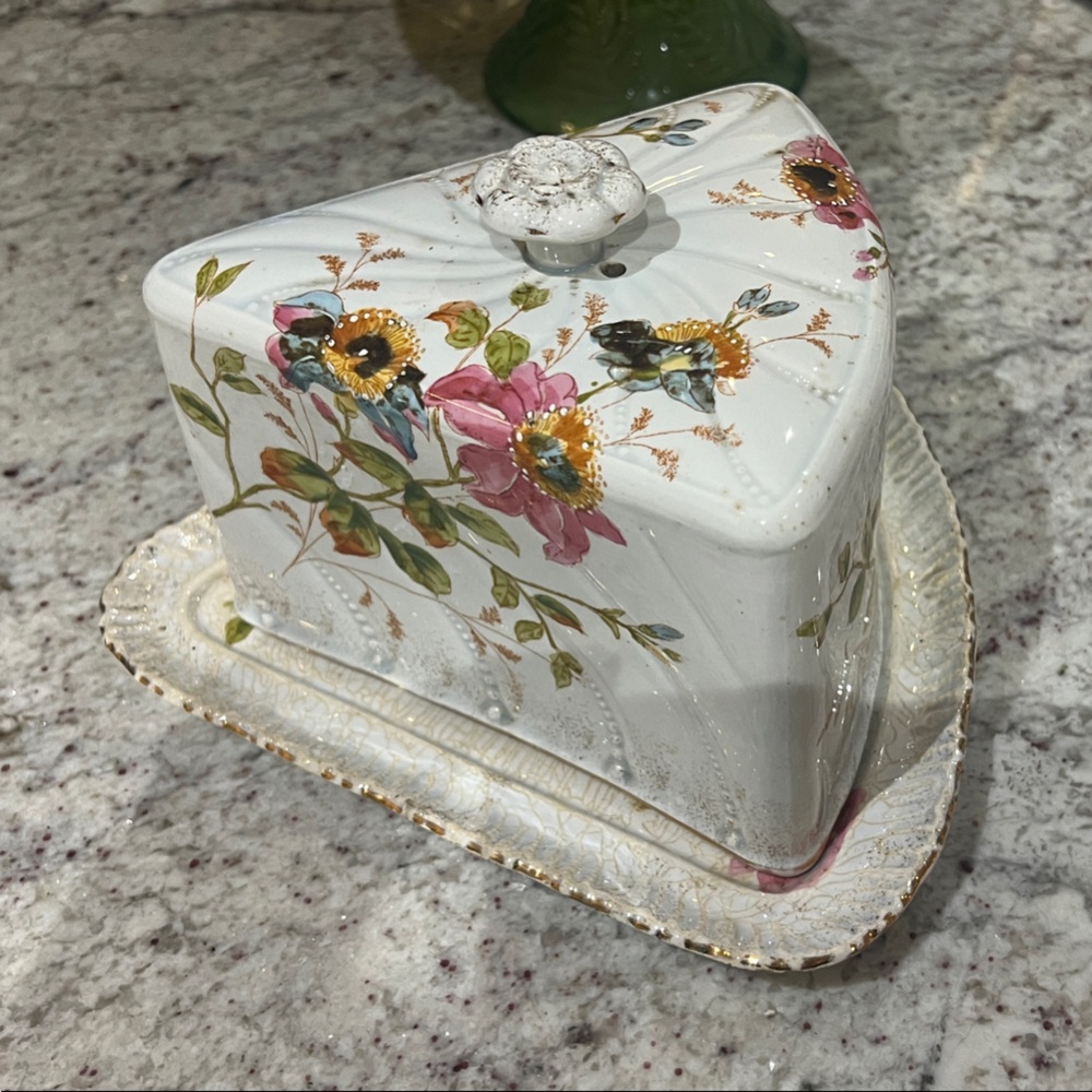 Antique Ludwig Wessel stamped floral cheese dome and plate